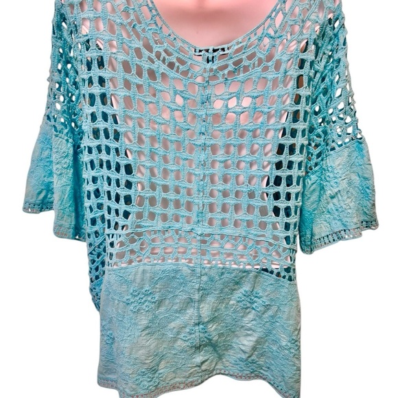 Lane Bryant Boxy Crochet Beach Cover Top Sz 18 Turquoise Drop Short Sleeve - Picture 6 of 6
